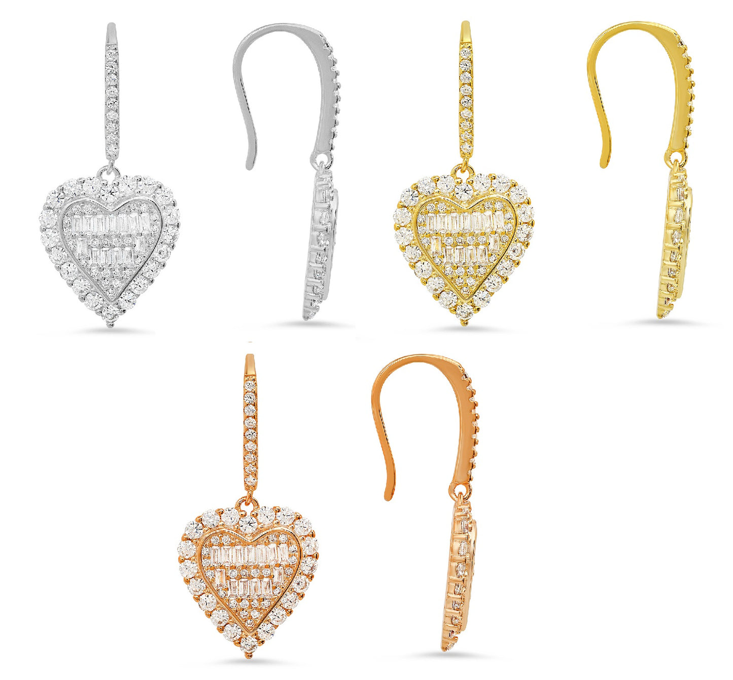 Sterling Silver Baguette CZ Halo Fishhook Earrings