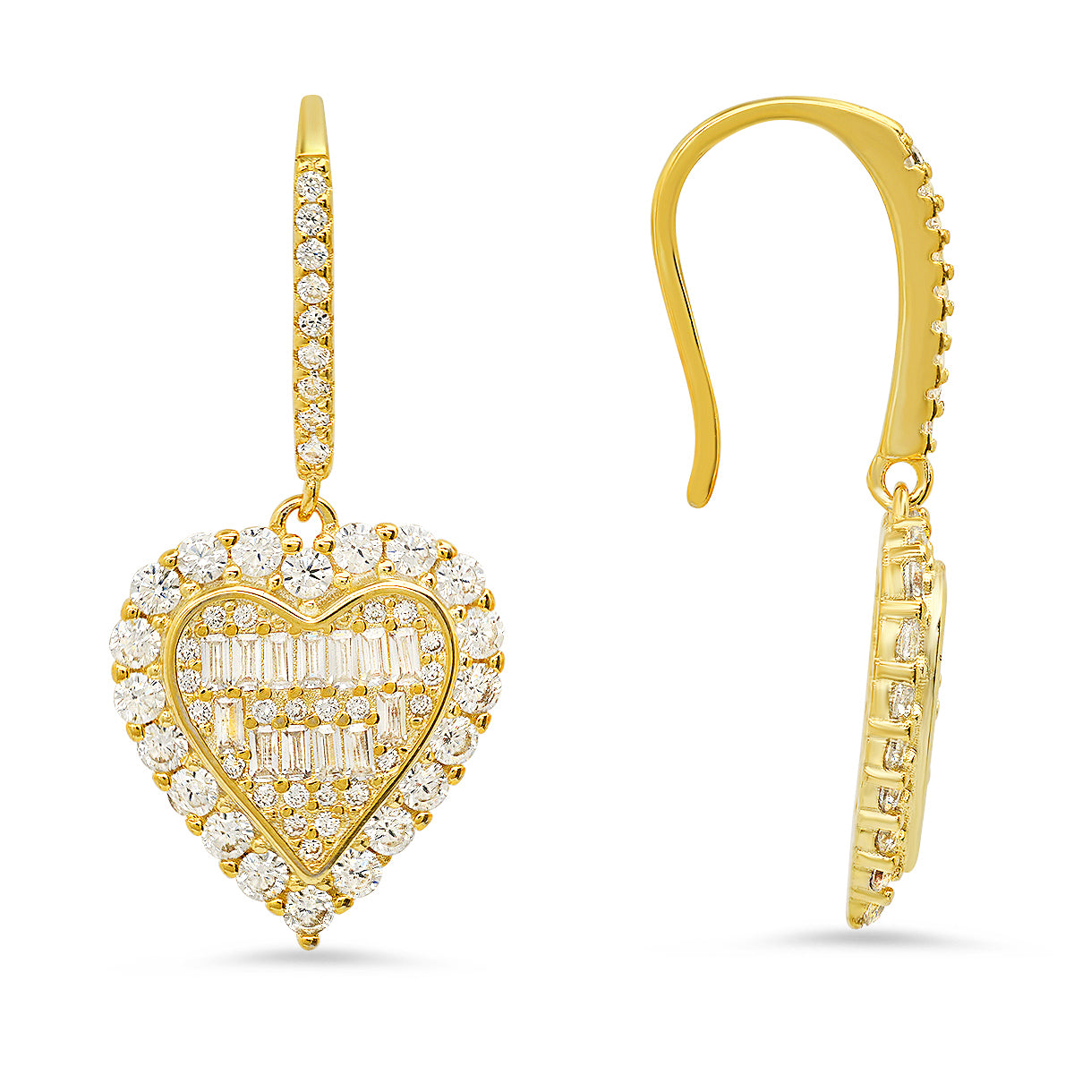 Sterling Silver Baguette CZ Halo Fishhook Earrings
