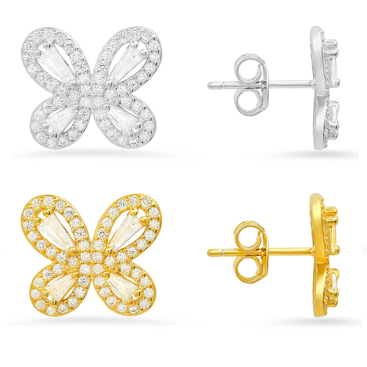 Sterling Silver Butterfly CZ Stud Earrings