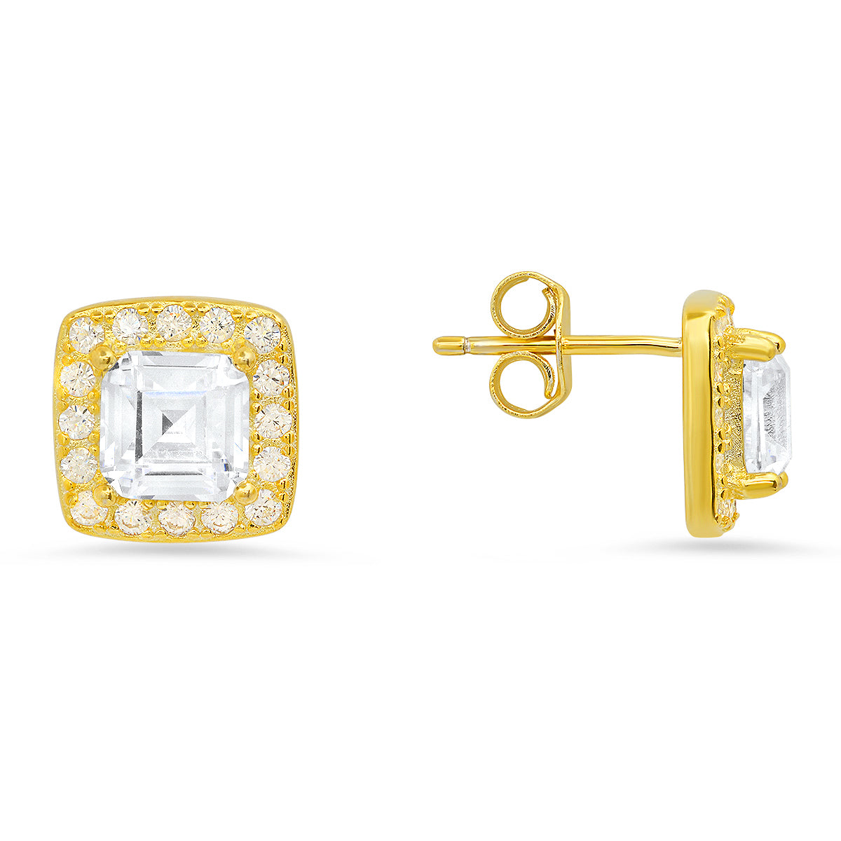 Sterling Silver Asscher-cut Halo CZ Stud Earrings