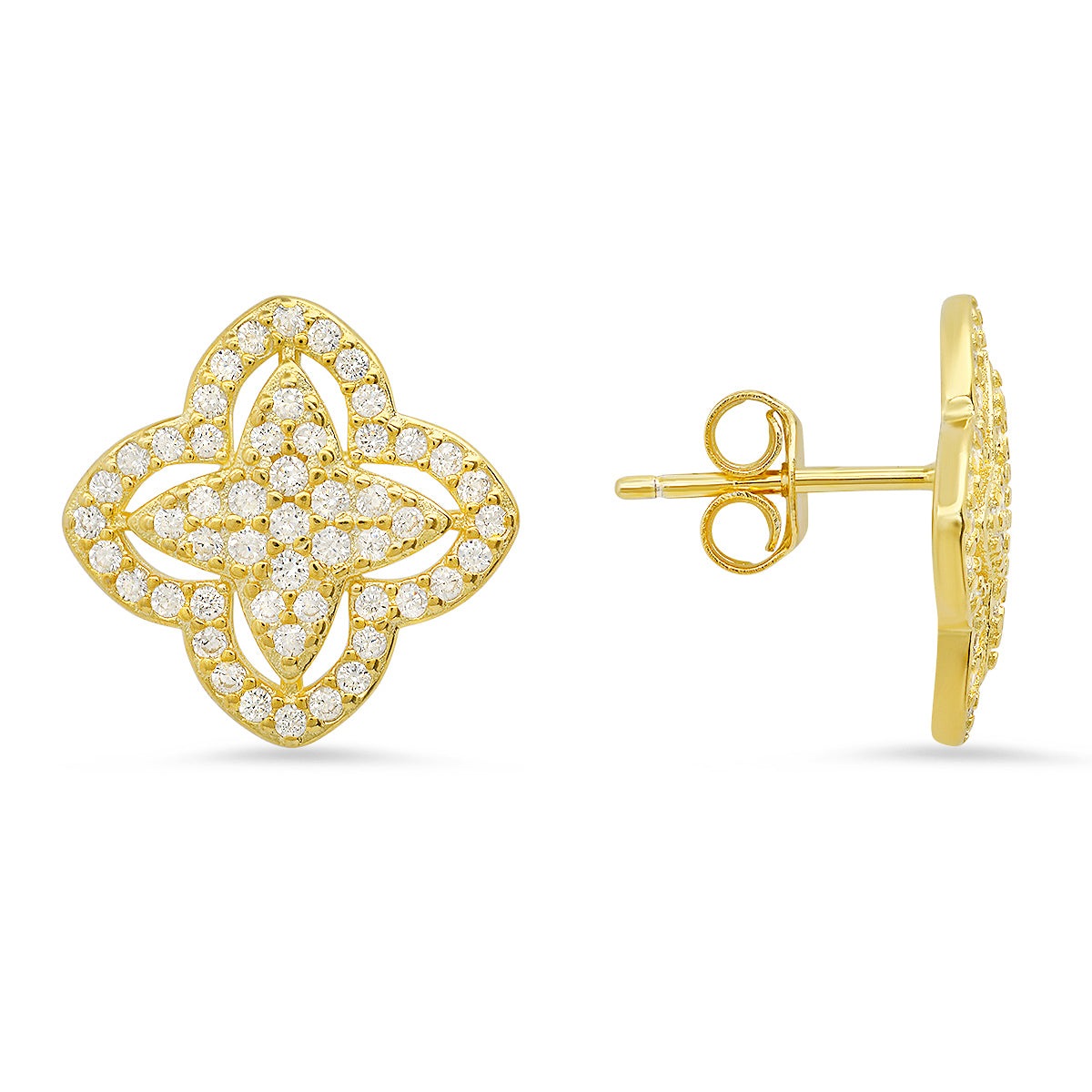 Sterling Silver Pave CZ Floral Stud Earrings