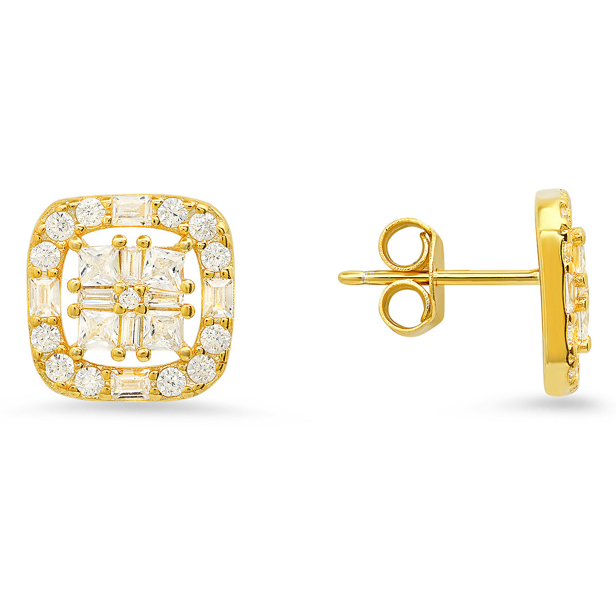 Sterling Silver Multi-Cut Halo CZ Stud Earrings