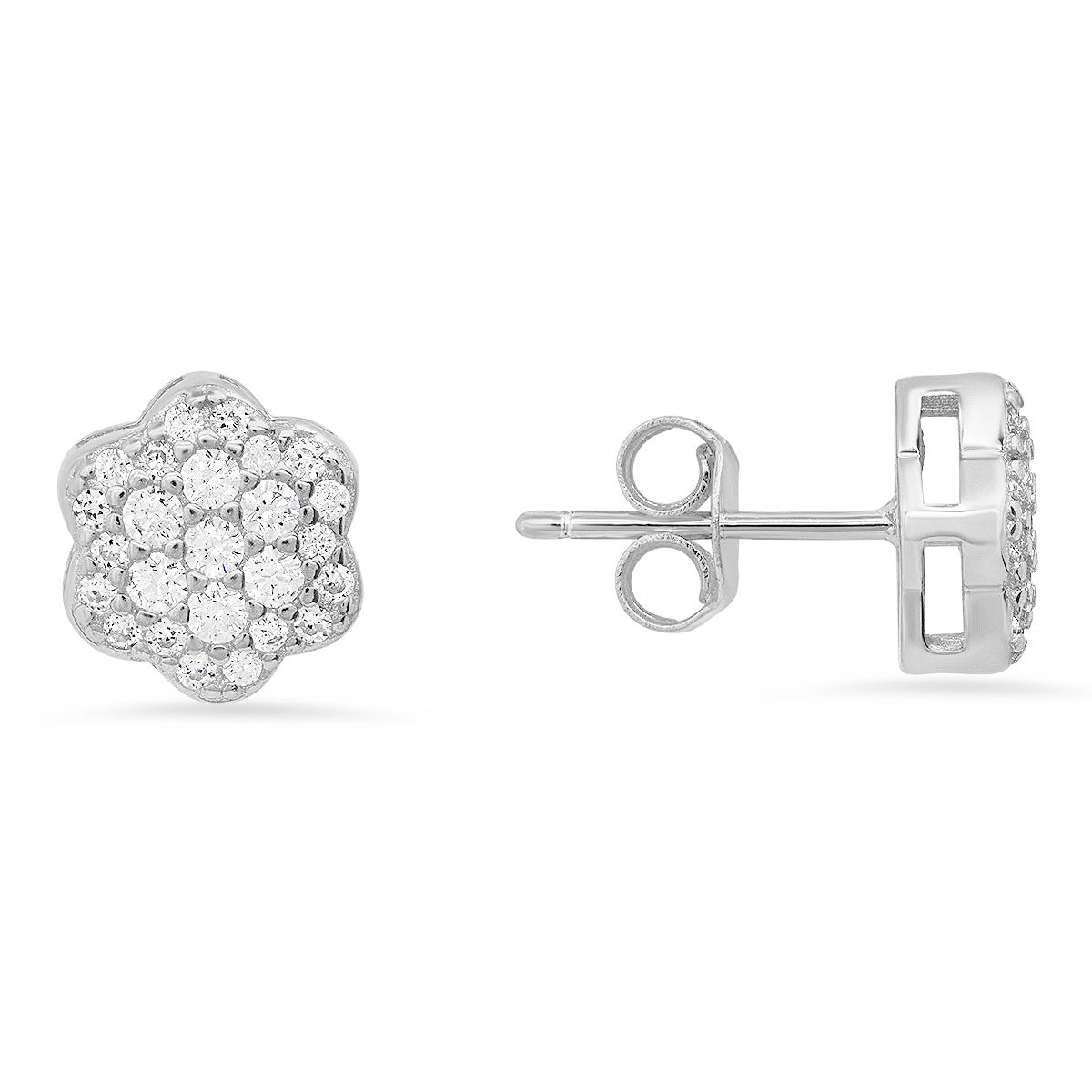 Sterling Silver Petite Flower CZ Stud Earrings