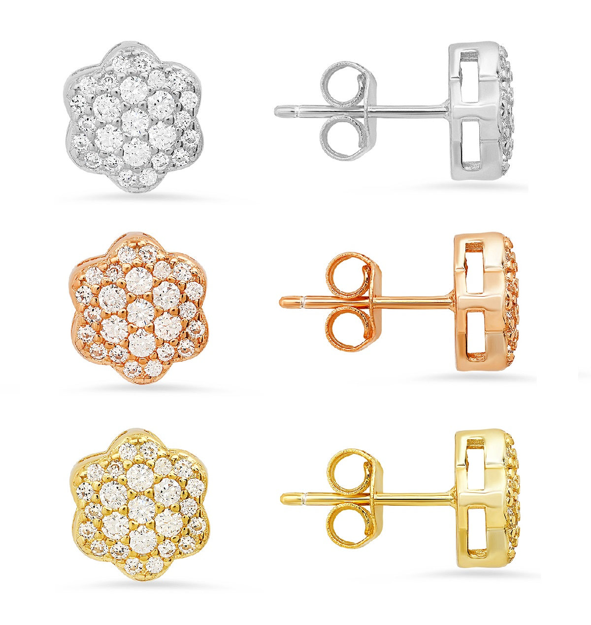 Sterling Silver Petite Flower CZ Stud Earrings