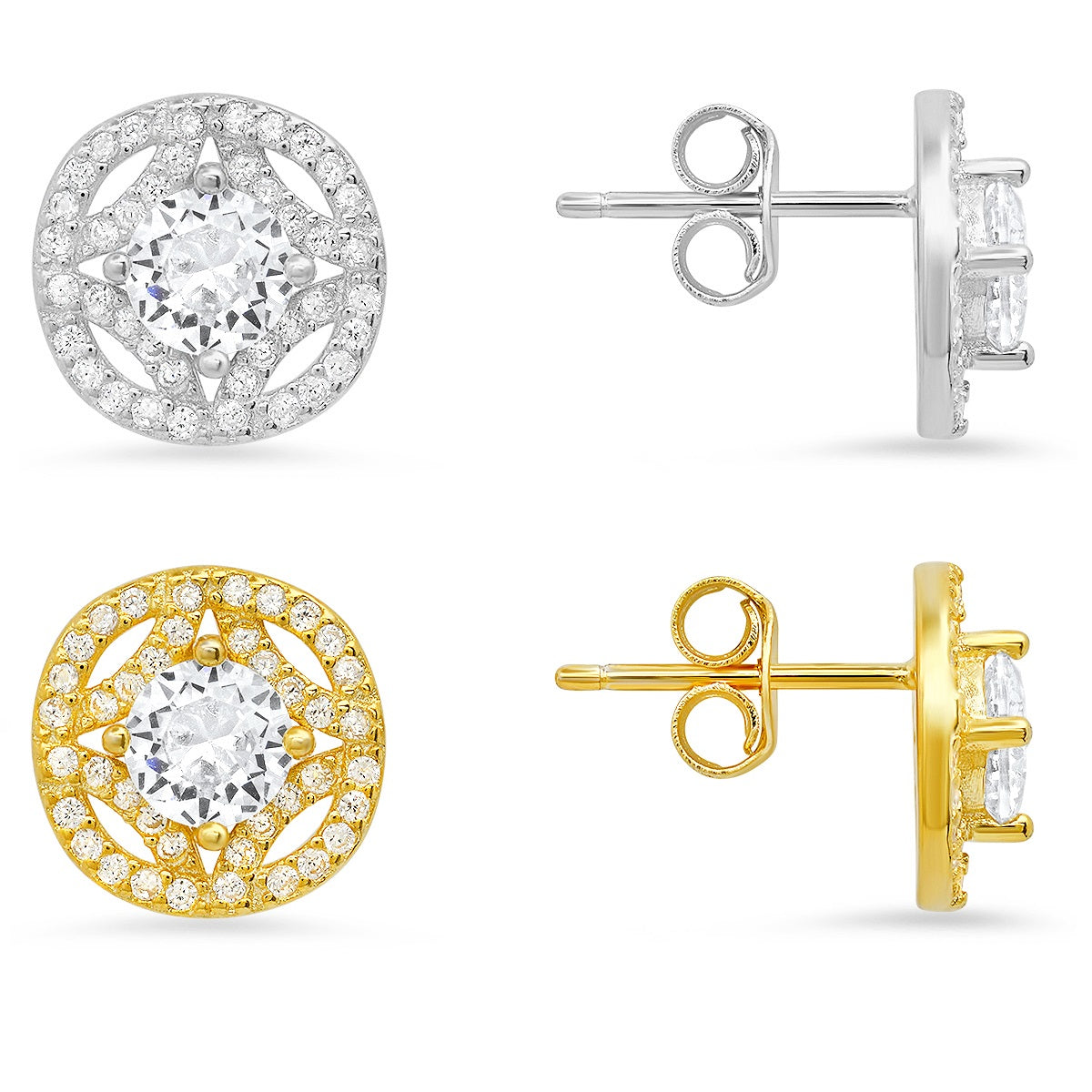 Sterling Silver Vintage Halo CZ Stud Earrings