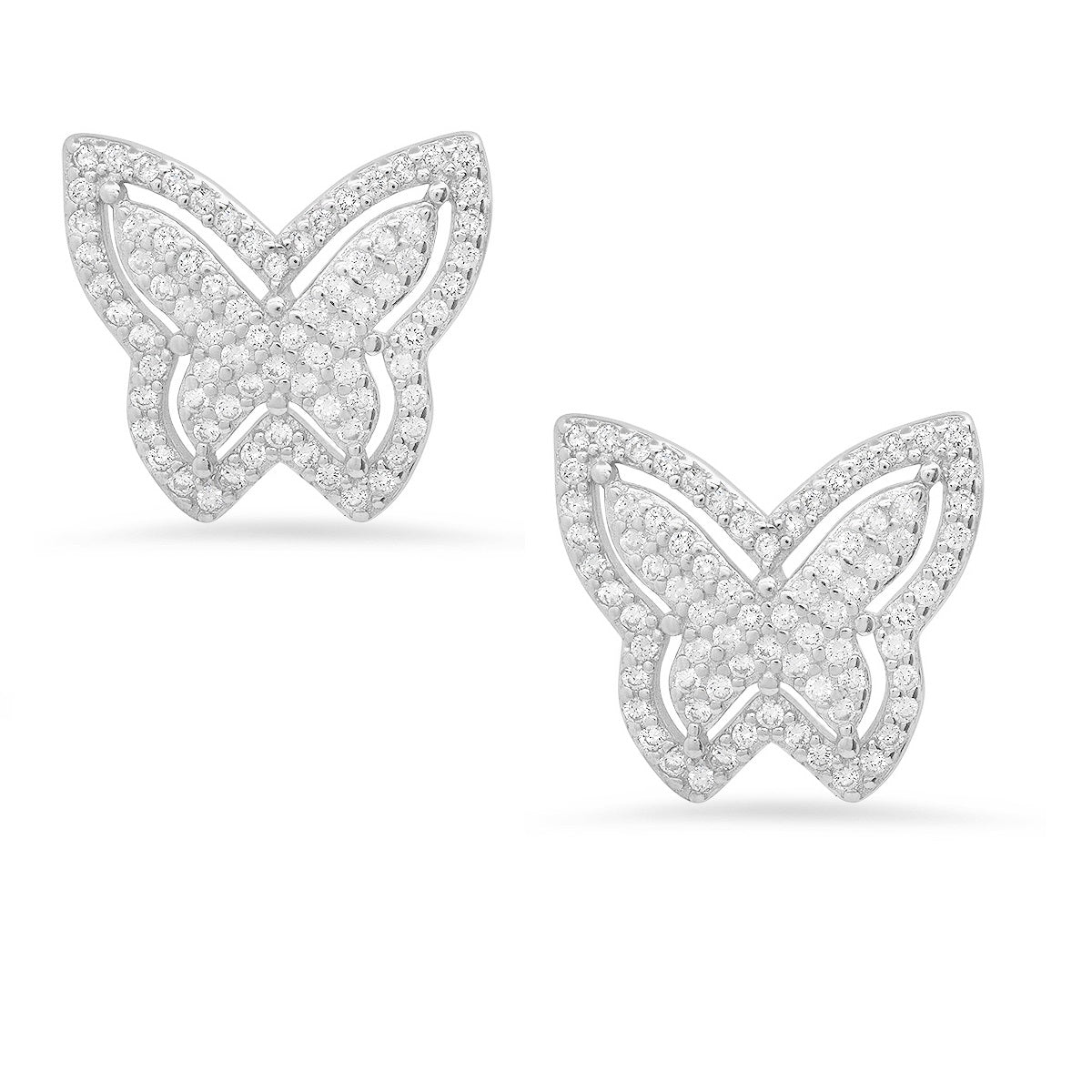 Sterling Silver Pave Butterfly CZ Stud Earrings