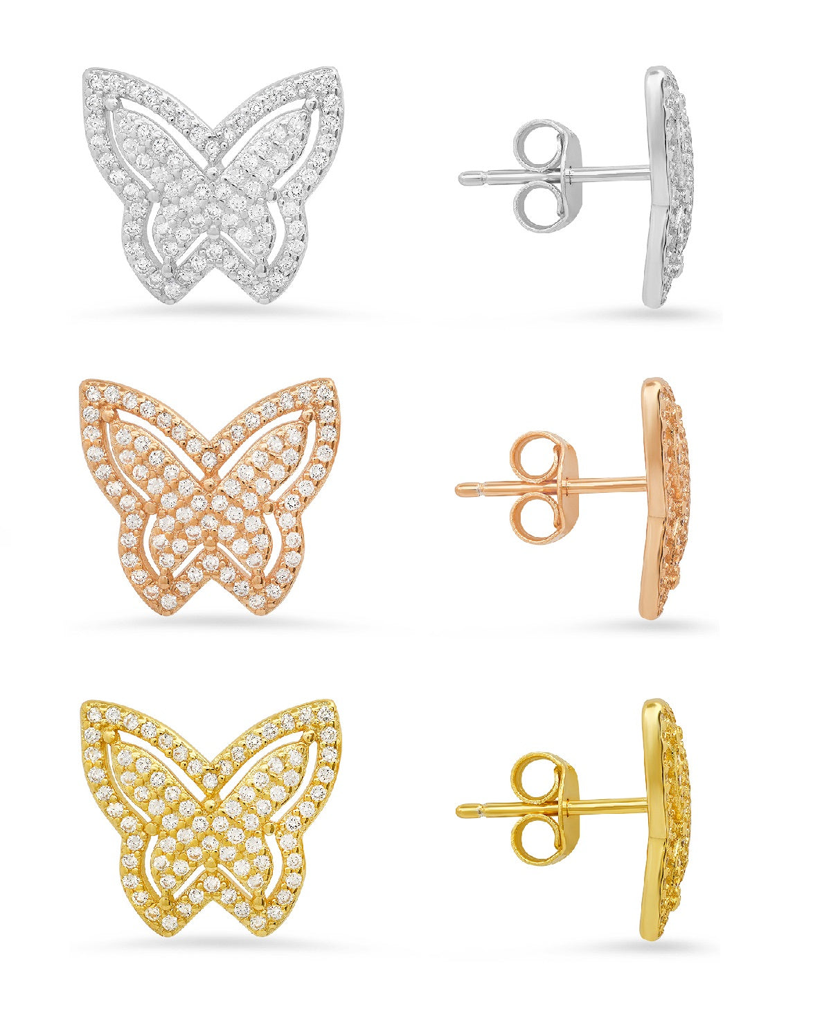 Sterling Silver Pave Butterfly CZ Stud Earrings