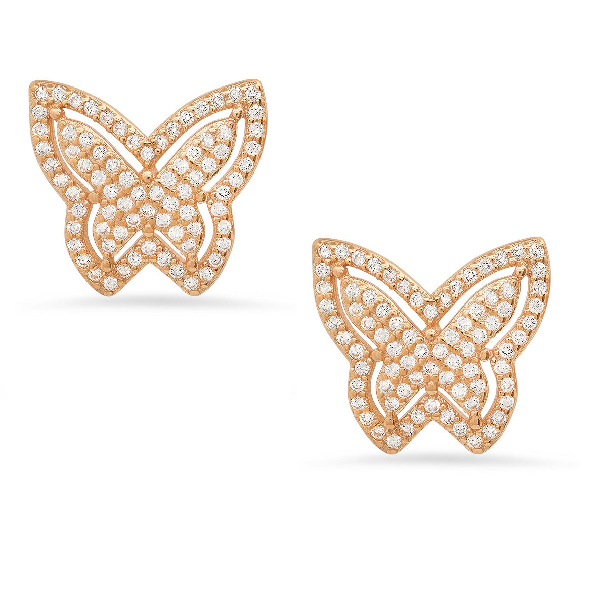Sterling Silver Pave Butterfly CZ Stud Earrings