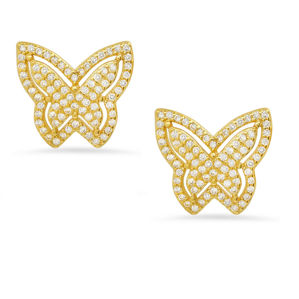 Sterling Silver Pave Butterfly CZ Stud Earrings