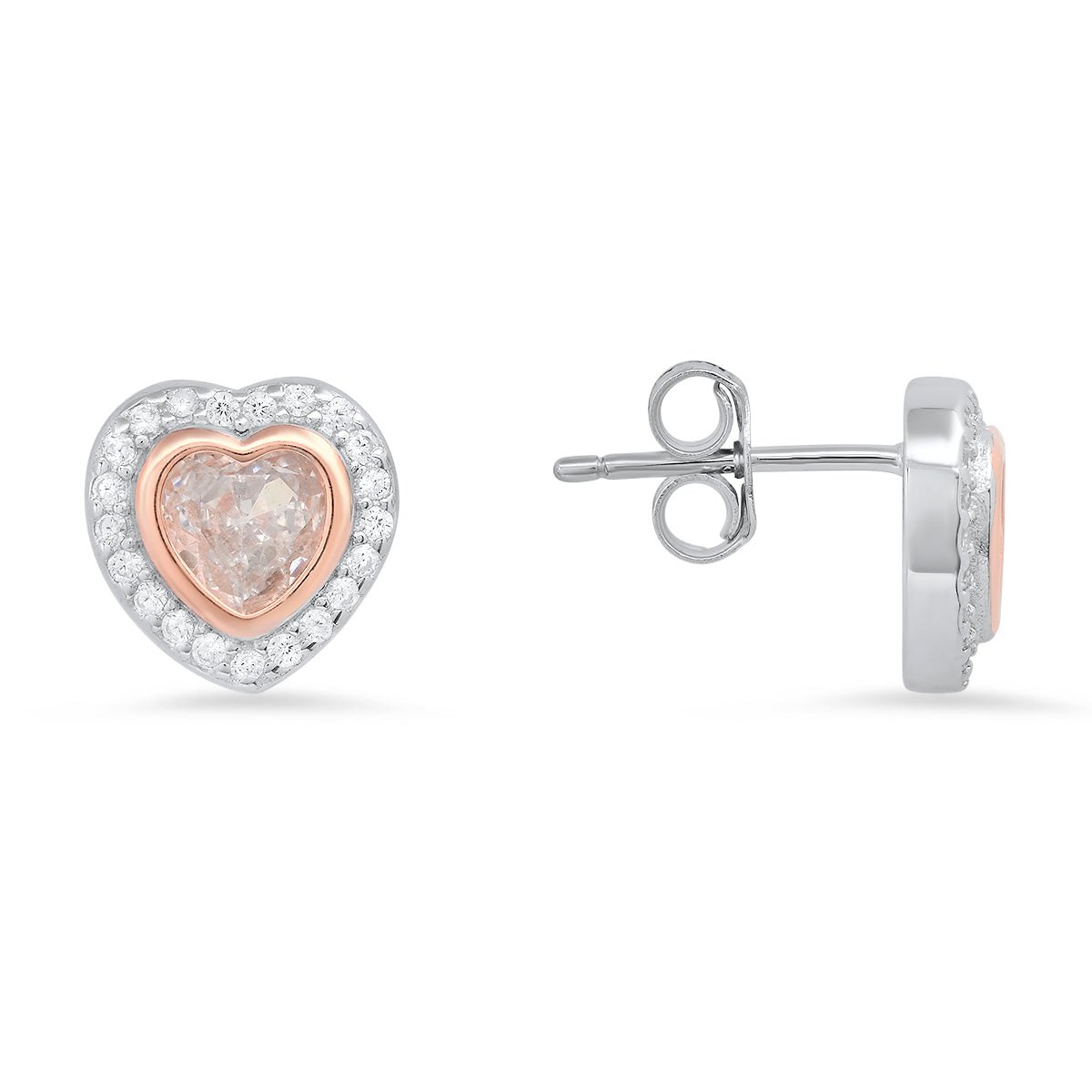 Sterling Silver Two-Tone Heart Stud Earrings
