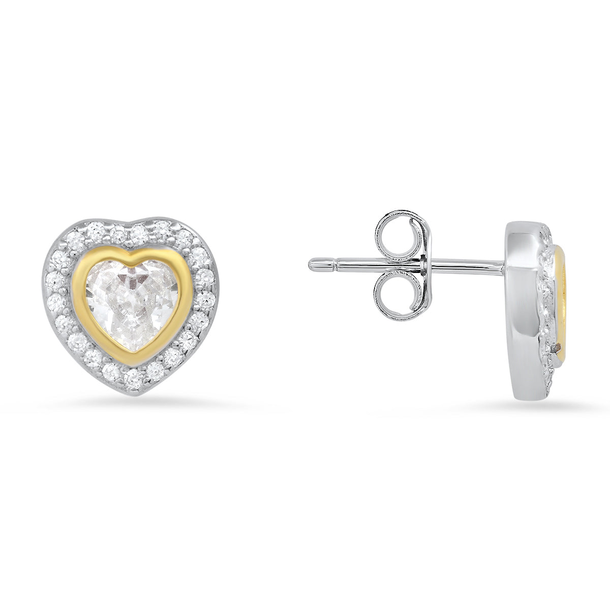 Sterling Silver Two-Tone Heart Stud Earrings