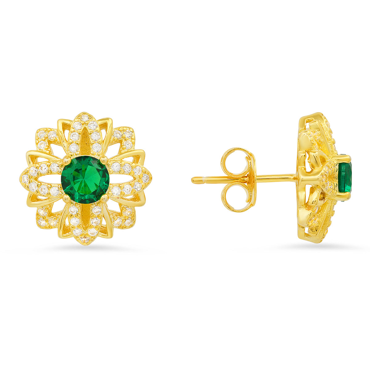 Sterling Silver Ruby/Sapphire/Emerald CZ Floral Stud Earrings