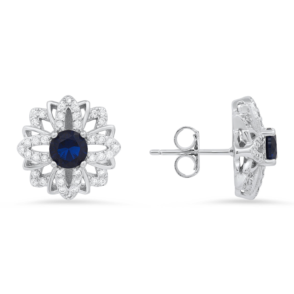 Sterling Silver Ruby/Sapphire/Emerald CZ Floral Stud Earrings