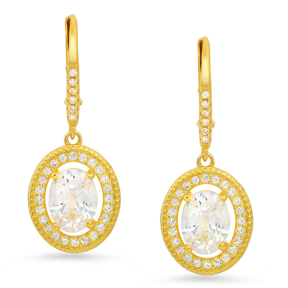 Sterling Silver Twisted Rope Halo CZ Leverback Earrings
