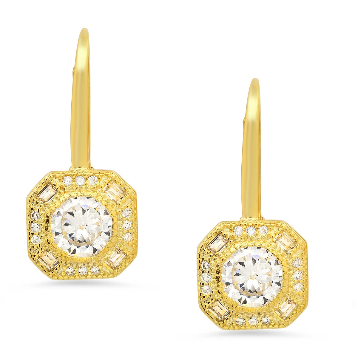 Sterling Silver Vintage Halo CZ Leverback Earrings