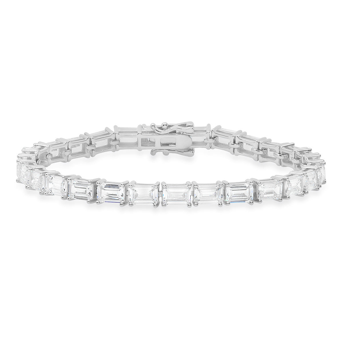 Sterling Silver Emerald-cut CZ Tennis Bracelet