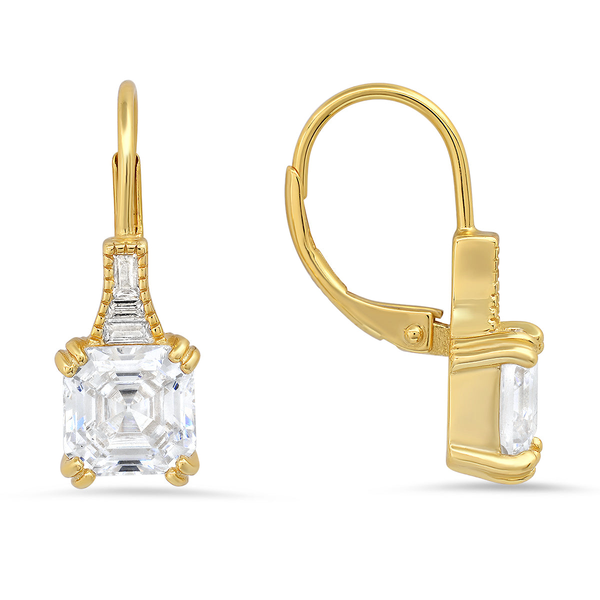 Sterling Silver Vintage Asscher-cut Diamond Leverback Earrings