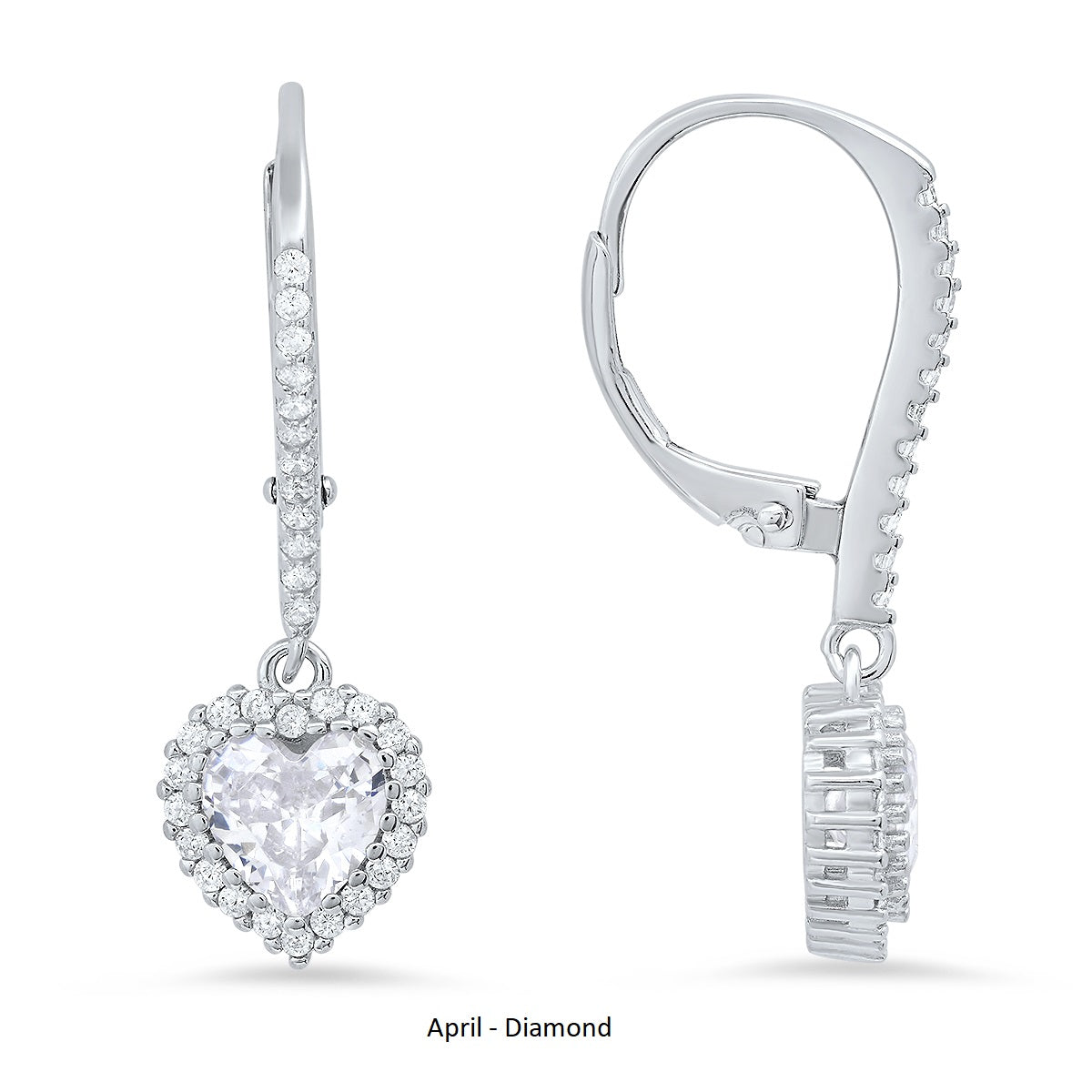 Sterling Silver Heart-cut Birthstone Halo Leverback Earrings