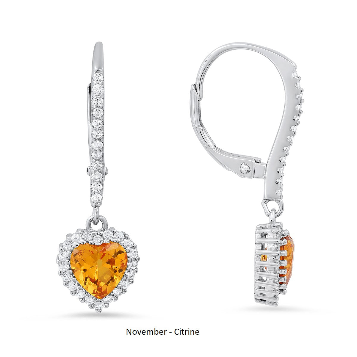 Sterling Silver Heart-cut Birthstone Halo Leverback Earrings