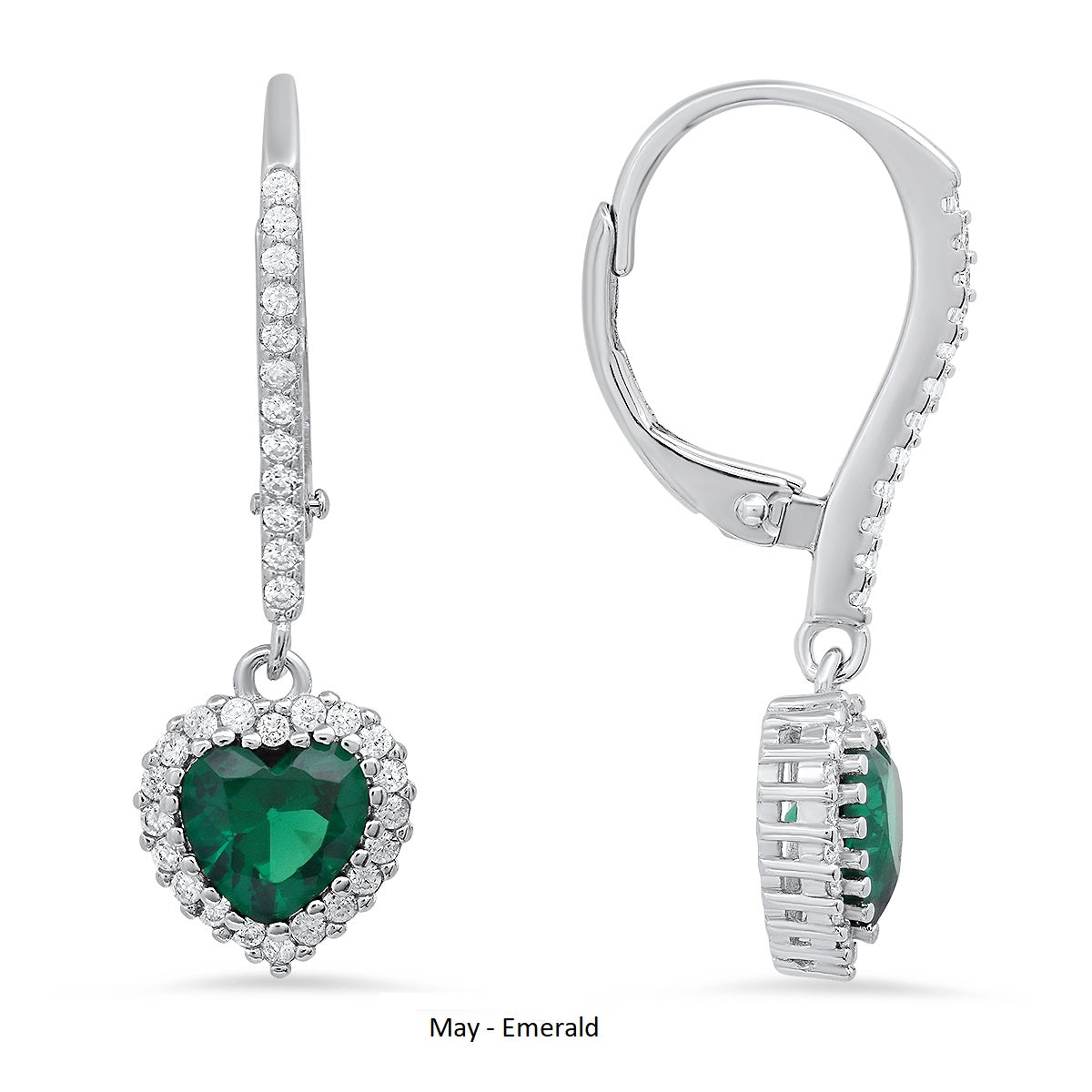 Sterling Silver Heart-cut Birthstone Halo Leverback Earrings