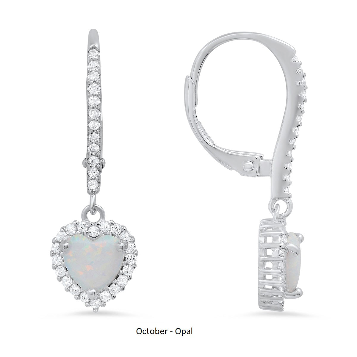 Sterling Silver Heart-cut Birthstone Halo Leverback Earrings