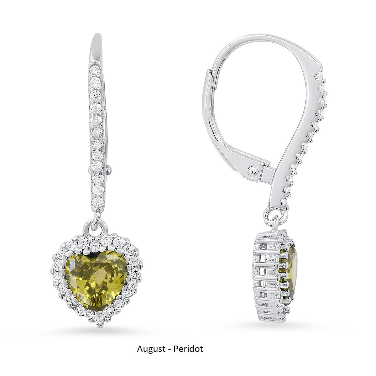Sterling Silver Heart-cut Birthstone Halo Leverback Earrings