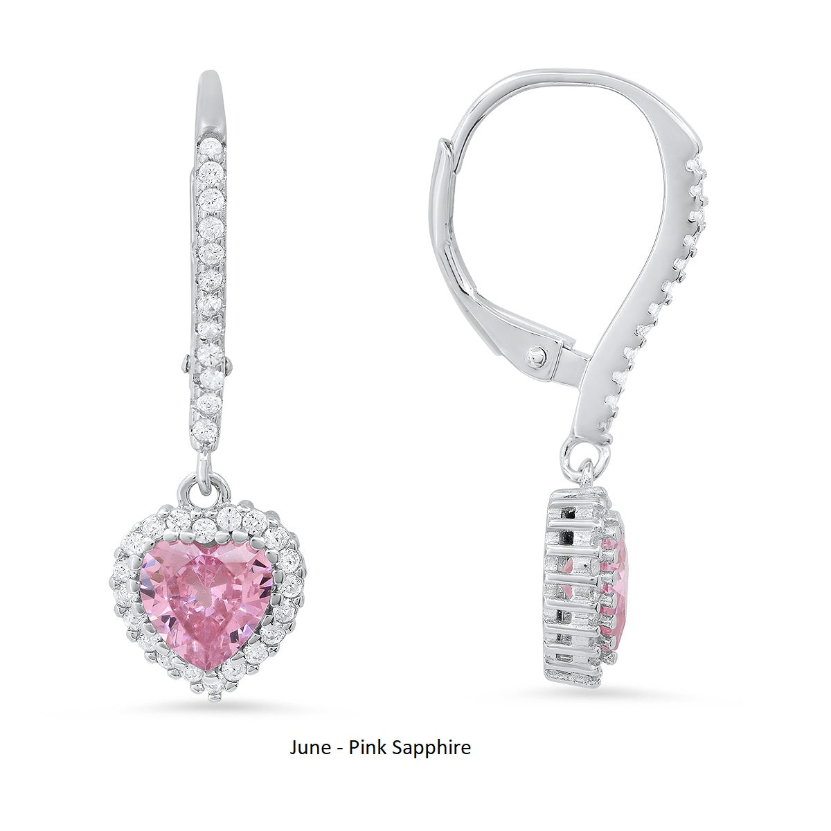 Sterling Silver Heart-cut Birthstone Halo Leverback Earrings