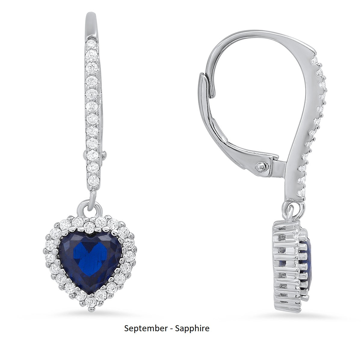 Sterling Silver Heart-cut Birthstone Halo Leverback Earrings