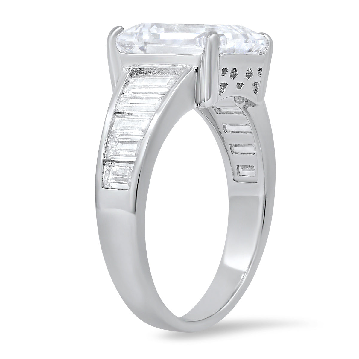 Sterling Silver Emerald-cut Diamond CZ Statement Ring