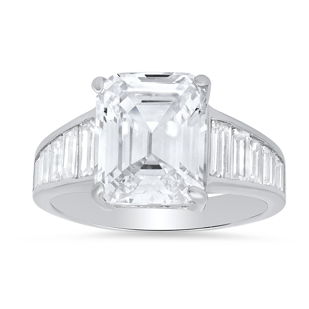 Sterling Silver Emerald-cut Diamond CZ Statement Ring