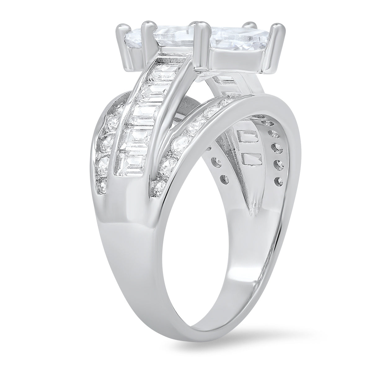 Sterling Silver Marquise-cut Diamond CZ Cocktail Ring