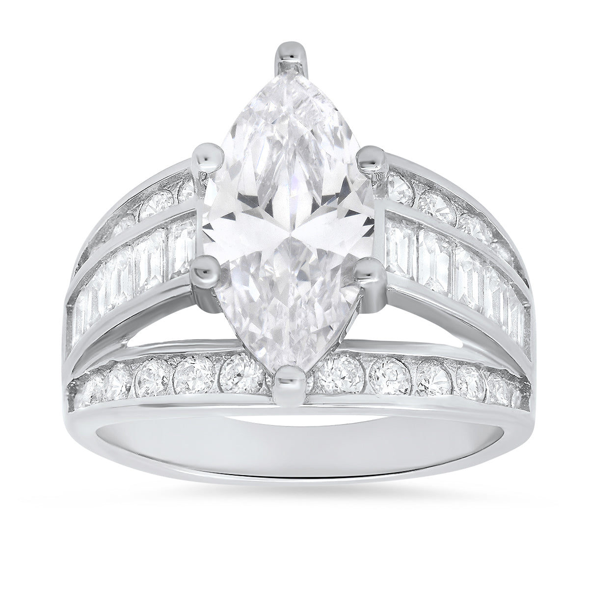 Sterling Silver Marquise-cut Diamond CZ Cocktail Ring