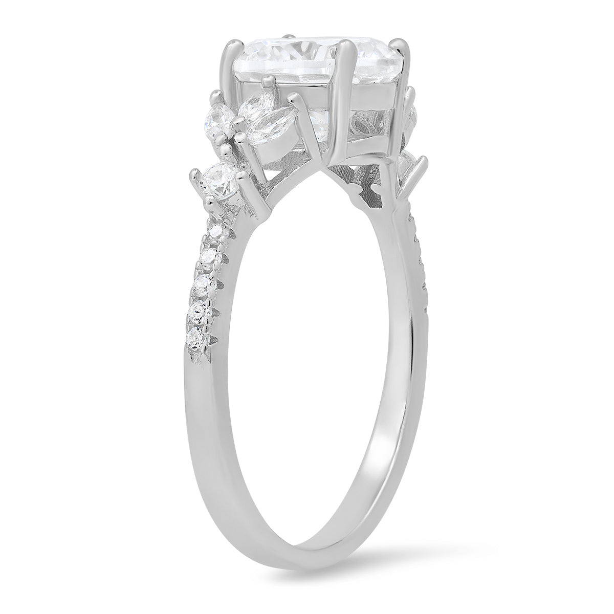 Sterling Silver Round & Marquise-cut Diamond CZ Ring