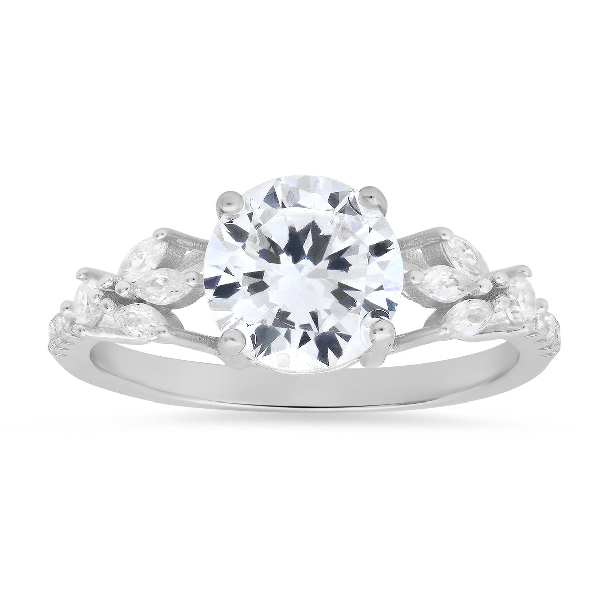 Sterling Silver Round & Marquise-cut Diamond CZ Ring