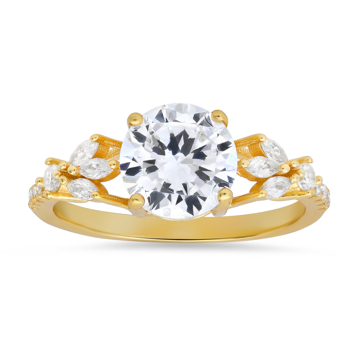 Sterling Silver Round & Marquise-cut Diamond CZ Ring