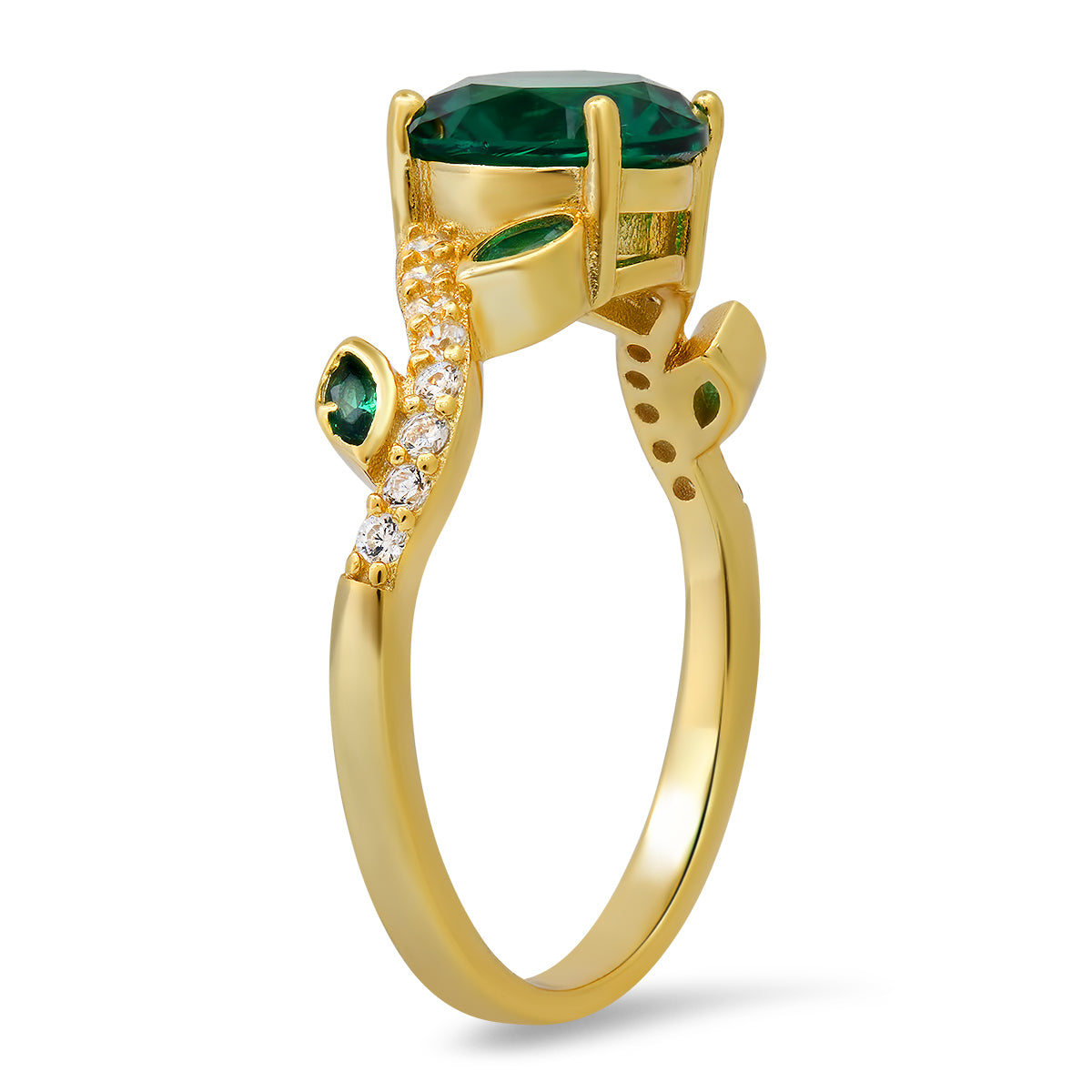 Gold Over Silver Emerald Floral Ring