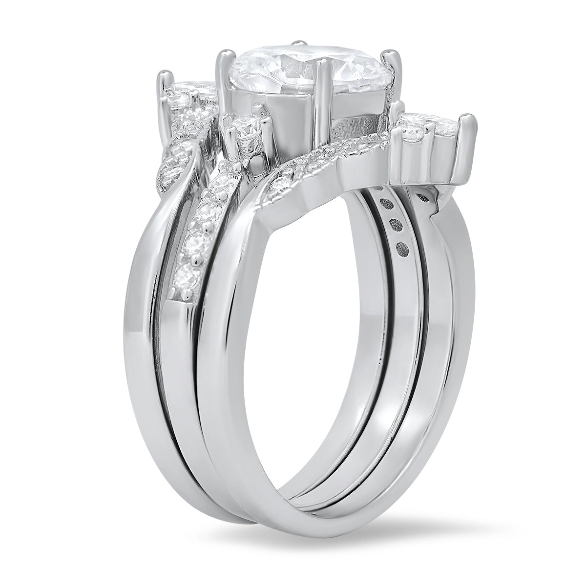 Sterling Silver 3pc Stackable Diamond CZ Ring Set