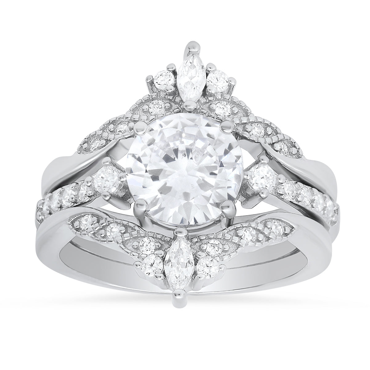 Sterling Silver 3pc Stackable Diamond CZ Ring Set