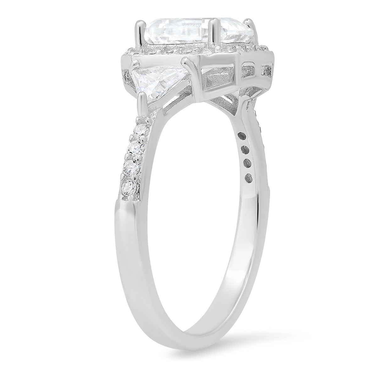 Sterling Silver Asscher-cut Diamond CZ Halo Ring