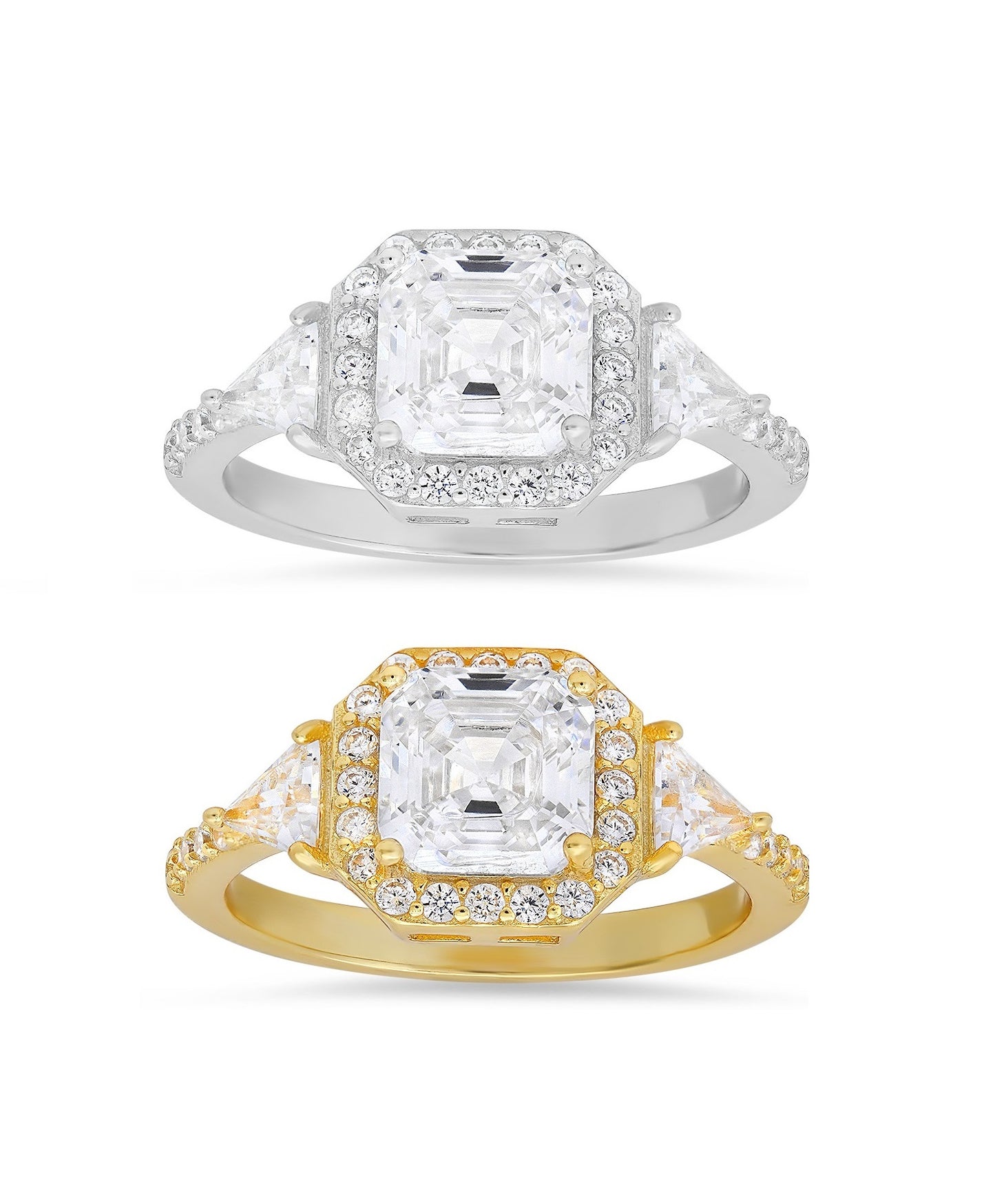 Sterling Silver Asscher-cut Diamond CZ Halo Ring