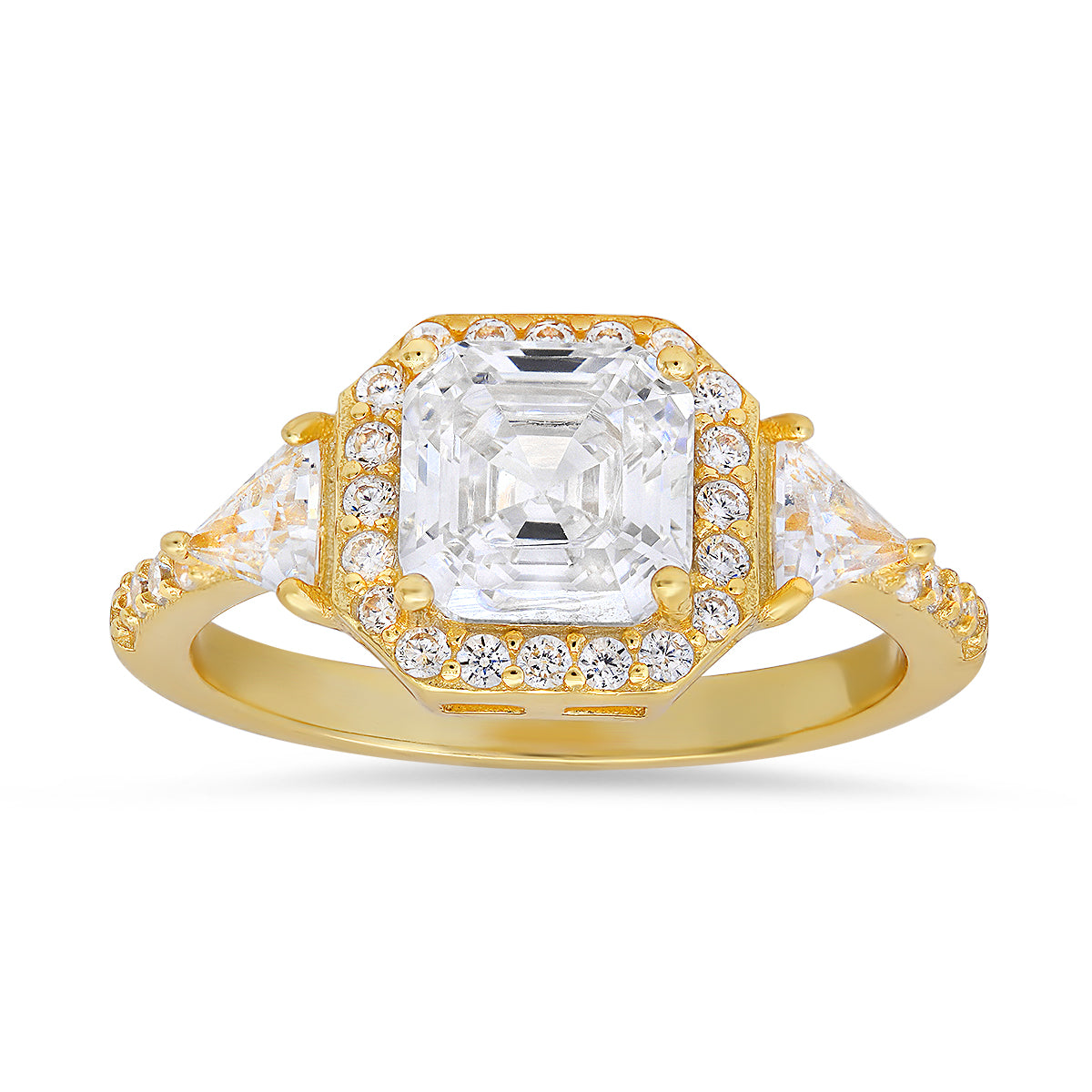 Sterling Silver Asscher-cut Diamond CZ Halo Ring
