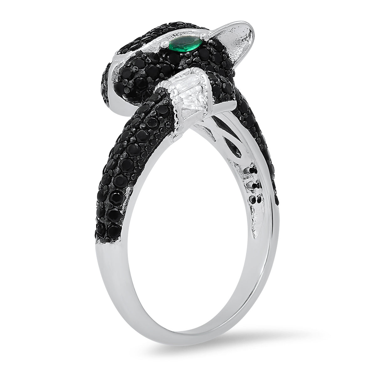 Sterling Silver Black Panther Diamond CZ Ring