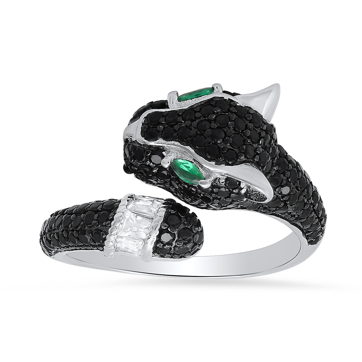 Sterling Silver Black Panther Diamond CZ Ring
