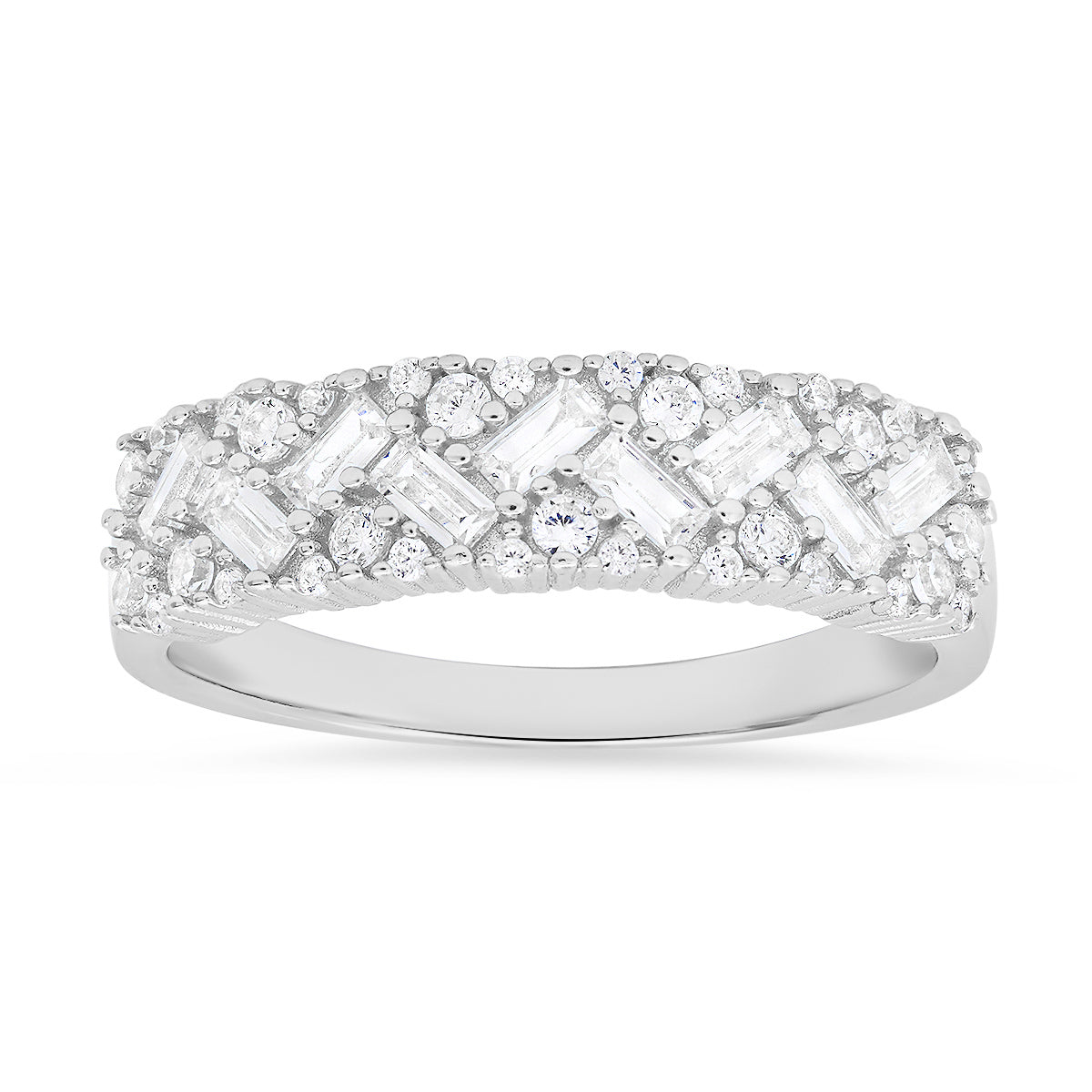 Sterling Silver Baguette-cut Diamond CZ Band Ring