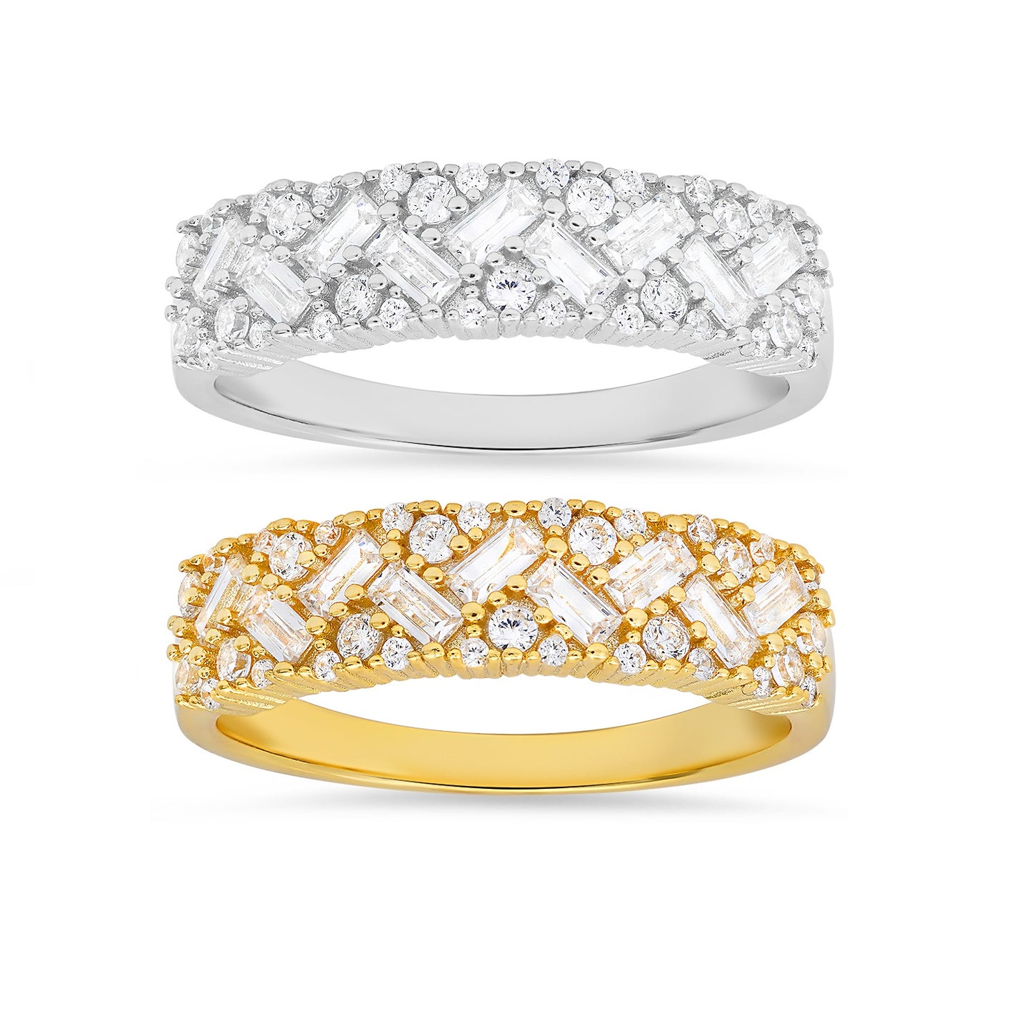 Sterling Silver Baguette-cut Diamond CZ Band Ring