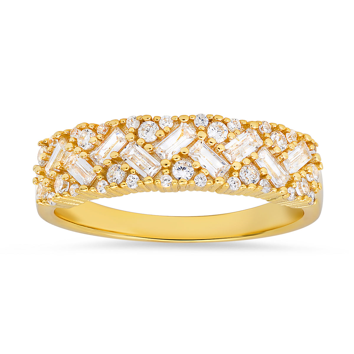 Sterling Silver Baguette-cut Diamond CZ Band Ring