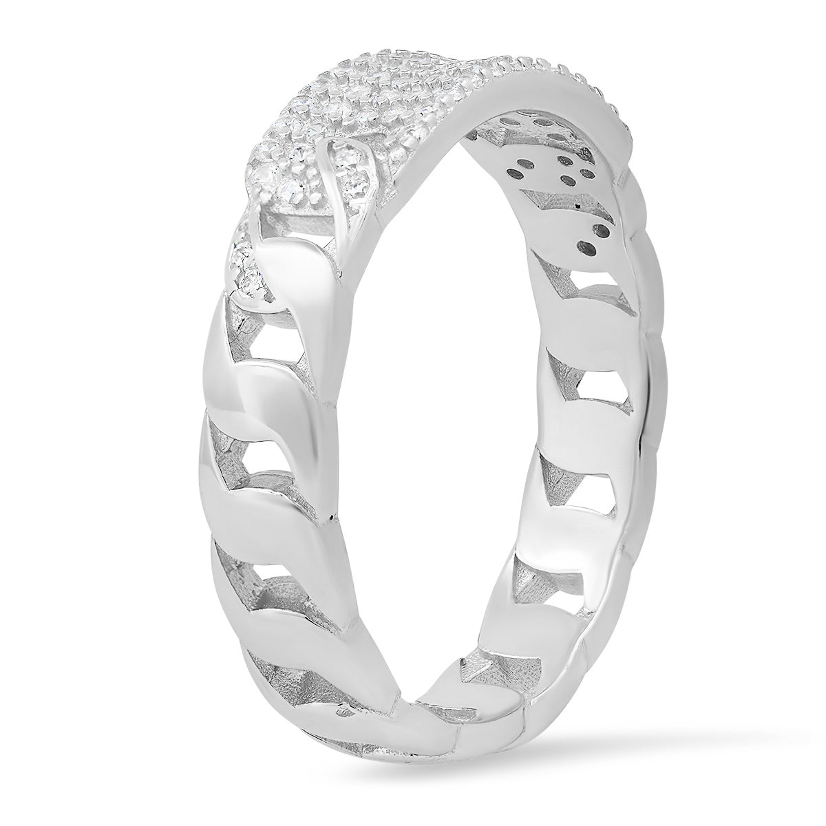 Sterling Silver Curb Chain Diamond CZ ID Ring