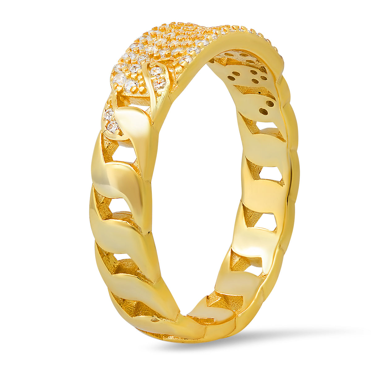 Sterling Silver Curb Chain Diamond CZ ID Ring