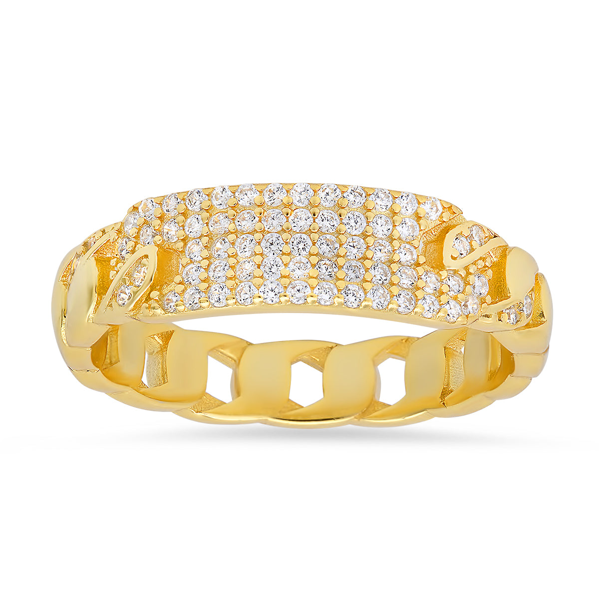 Sterling Silver Curb Chain Diamond CZ ID Ring