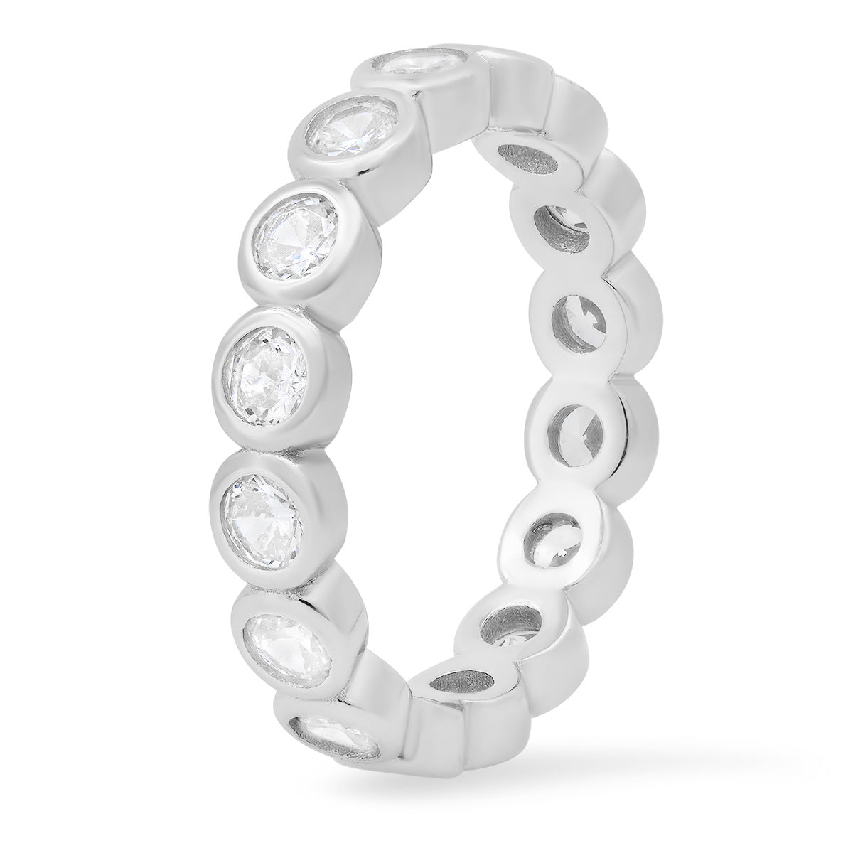 Sterling Silver Bezel-set Diamond CZ Eternity Band Ring